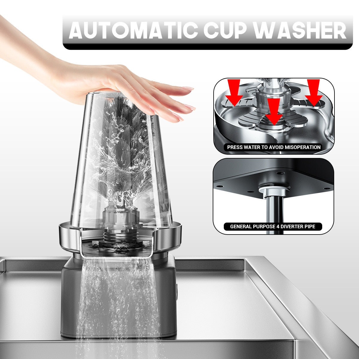 CupScrub Luxury Automatic Glass Rinser Powerful Cup Washer for Kitchen Sink